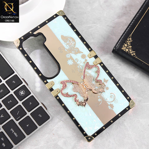 Vivo V40 Lite (IDN) Cover - Aqua - Luxury Shiny Rhinestone Butterfly Electroplated Square Trunk Soft Case