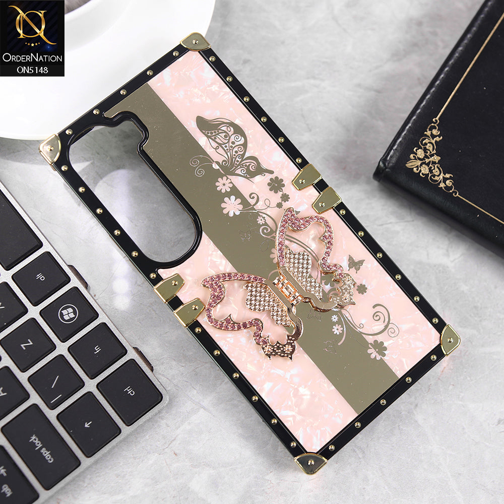 Vivo Y200 (2025) Cover - Pink - Luxury Shiny Rhinestone Butterfly Electroplated Square Trunk Soft Case