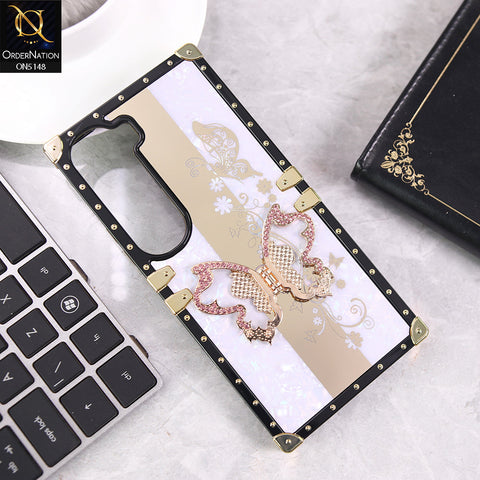 Vivo Y300 Cover - Purple - Luxury Shiny Rhinestone Butterfly Electroplated Square Trunk Soft Case