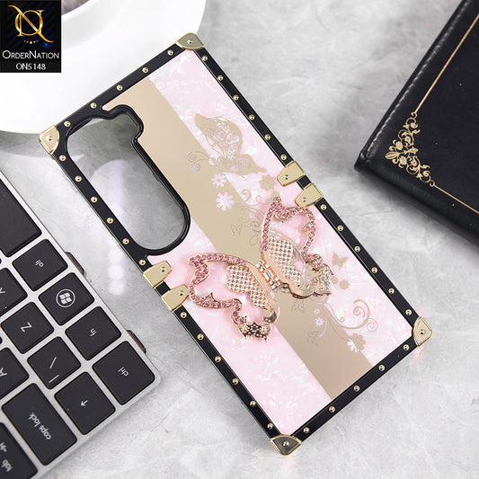 Vivo V40 Lite (IDN) Cover - Rose Gold - Luxury Shiny Rhinestone Butterfly Electroplated Square Trunk Soft Case