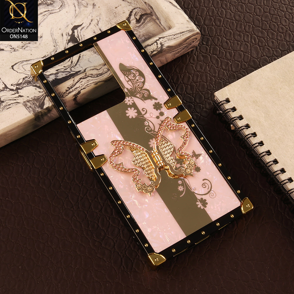 Vivo Y27s Cover - Pink - Luxury Shiny Rhinestone Butterfly Electroplated Square Trunk Soft Case