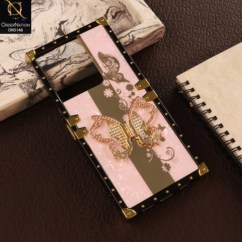 Vivo Y27s Cover - Pink - Luxury Shiny Rhinestone Butterfly Electroplated Square Trunk Soft Case