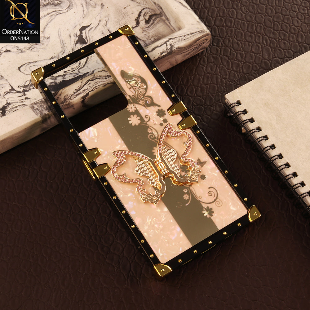 Vivo Y27s Cover - Rose Gold - Luxury Shiny Rhinestone Butterfly Electroplated Square Trunk Soft Case