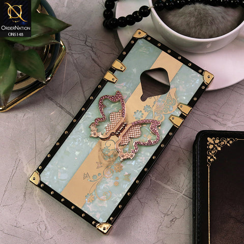 Vivo Y51 (2020 September) Cover - Aqua -  Luxury Shiny Rhinestone Butterfly Electroplated Square Trunk Soft Case
