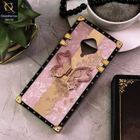 Vivo S1 Pro Cover - Pink -  Luxury Shiny Rhinestone Butterfly Electroplated Square Trunk Soft Case