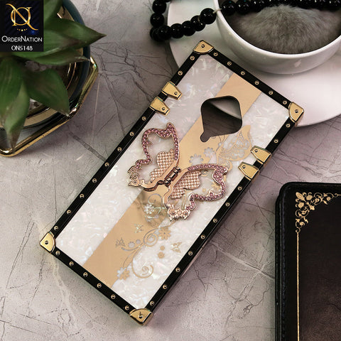 Vivo S1 Pro Cover - White -  Luxury Shiny Rhinestone Butterfly Electroplated Square Trunk Soft Case
