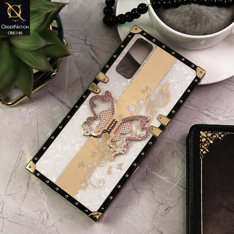 Vivo Y53s 4G Cover - White -  Luxury Shiny Rhinestone Butterfly Electroplated Square Trunk Soft Case