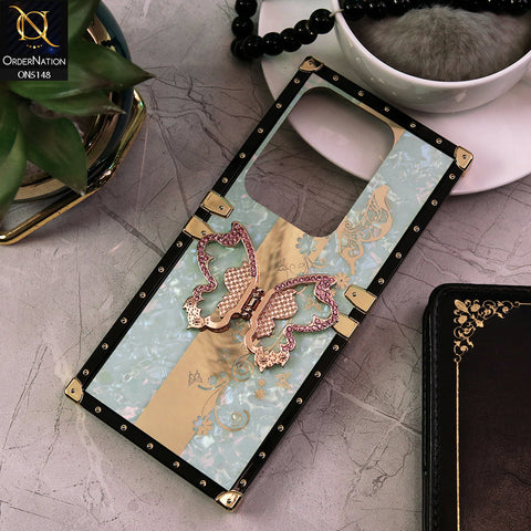 Infinix Zero 30 4G Cover - Aqua -  Luxury Shiny Rhinestone Butterfly Electroplated Square Trunk Soft Case