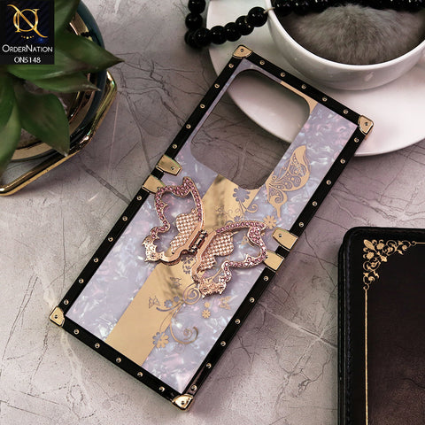 Infinix Zero 30 4G Cover - Lilac -  Luxury Shiny Rhinestone Butterfly Electroplated Square Trunk Soft Case