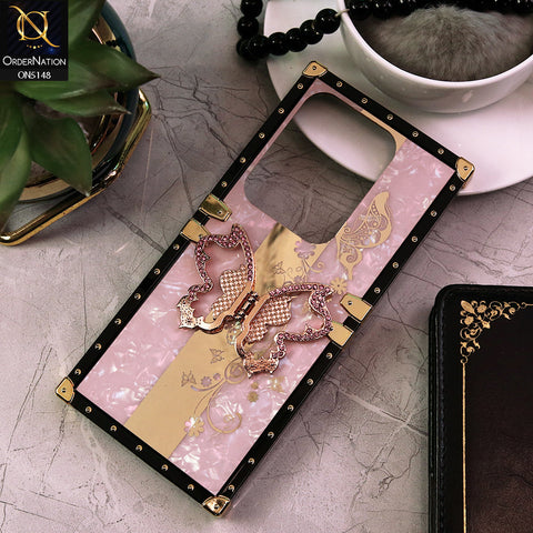 Infinix Zero 30 4G Cover - Pink -  Luxury Shiny Rhinestone Butterfly Electroplated Square Trunk Soft Case