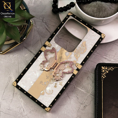 Infinix Zero 30 4G Cover - White -  Luxury Shiny Rhinestone Butterfly Electroplated Square Trunk Soft Case
