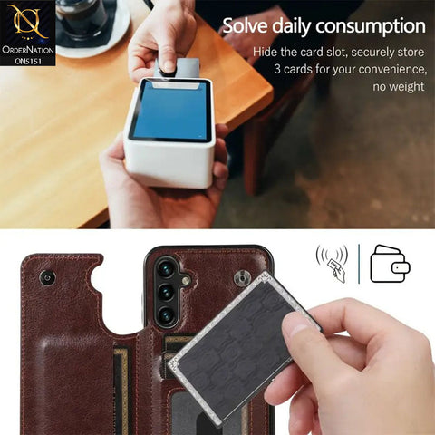 Samsung Galaxy A52s 5G Cover - Brown - Luxury PU Leather Card Holder Wallet Soft Case