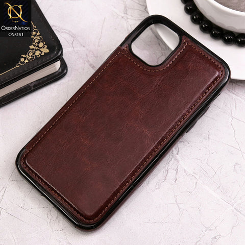iPhone 11 Pro Max Cover - Brown - Luxury PU Leather Card Holder Wallet Soft Case