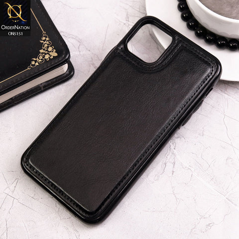 iPhone 12 Pro Cover - Black - Luxury PU Leather Card Holder Wallet Soft Case