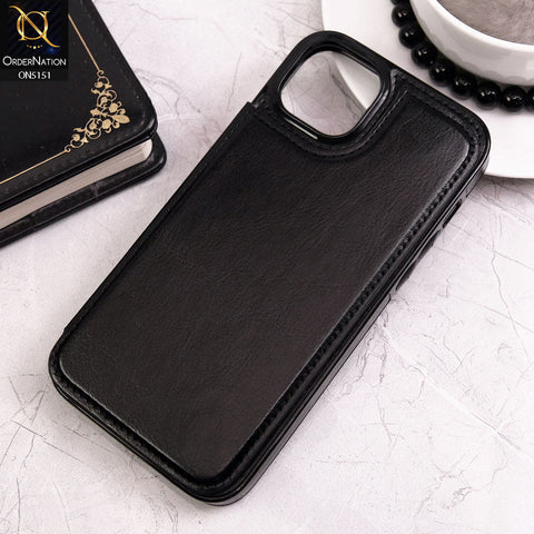 iPhone 14  Plus Cover - Black - Luxury PU Leather Card Holder Wallet Soft Case
