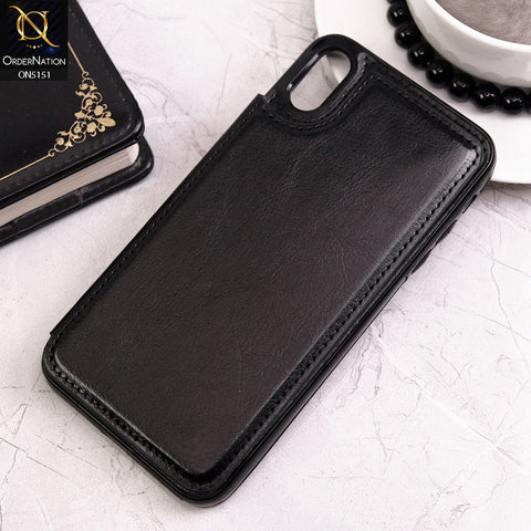 iPhone XS / X Cover - Black - Luxury PU Leather Card Holder Wallet Soft Case