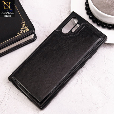 Samsung Galaxy Note 10 Plus Cover - Black - Luxury PU Leather Card Holder Wallet Soft Case
