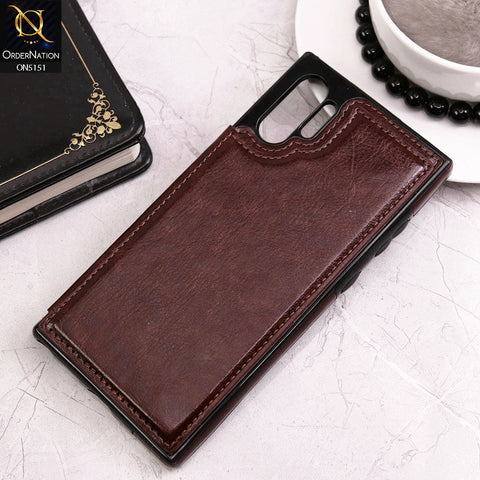 Samsung Galaxy Note 10 Plus Cover - Brown - Luxury PU Leather Card Holder Wallet Soft Case