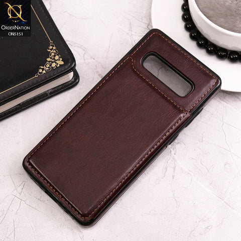Samsung Galaxy S10 Plus Cover - Brown - Luxury PU Leather Card Holder Wallet Soft Case