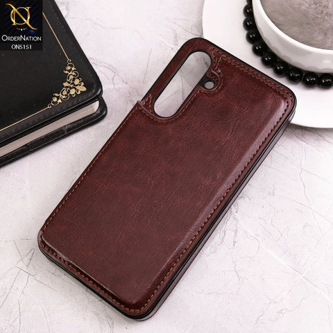 Samsung Galaxy S24 Plus Cover - Brown - Luxury PU Leather Card Holder Wallet Soft Case