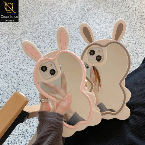 iPhone 12 Cover - Gray - 3D Cute Cartoon Long Ears Make Up Mirror Soft Silicone Shockproof Case