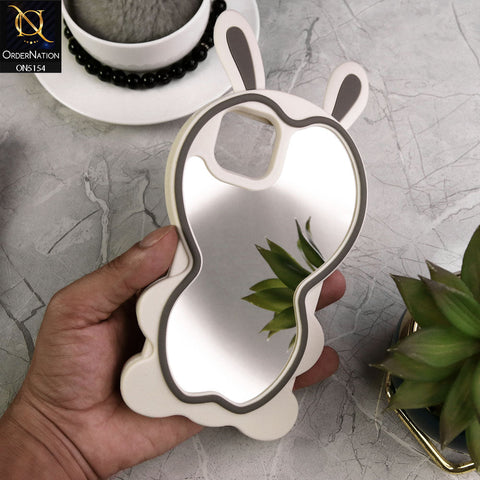 iPhone 12 Pro Cover - Gray - 3D Cute Cartoon Long Ears Make Up Mirror Soft Silicone Shockproof Case