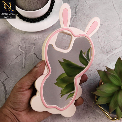 iPhone 12 Cover - Pink - 3D Cute Cartoon Long Ears Make Up Mirror Soft Silicone Shockproof Case