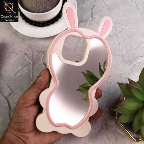 iPhone 13 Pro Max Cover - Pink - 3D Cute Cartoon Long Ears Make Up Mirror Soft Silicone Shockproof Case