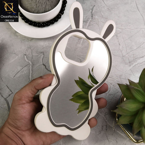 iPhone 14 Pro Max Cover - Gray - 3D Cute Cartoon Long Ears Make Up Mirror Soft Silicone Shockproof Case