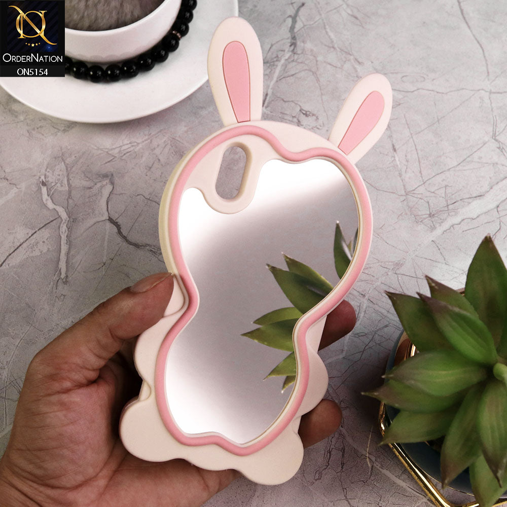 iPhone XS / X Cover - Pink - 3D Cute Cartoon Long Ears Make Up Mirror Soft Silicone Shockproof Case