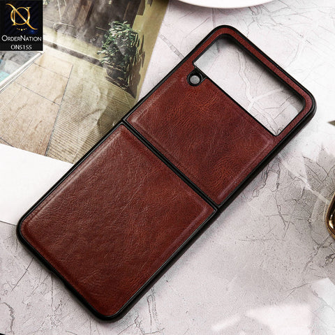 Samsung Galaxy Z Flip 4 5G Cover - Dark Brown - New Primum Pu Leather Hard Shell Protective Case