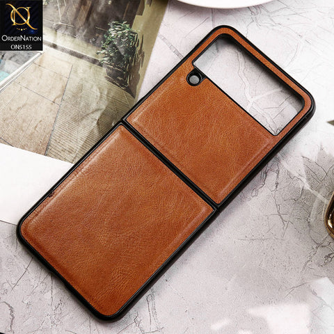 Samsung Galaxy Z Flip 4 5G Cover - Light Brown - New Primum Pu Leather Hard Shell Protective Case