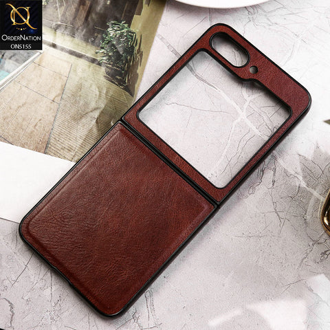 Samsung Galaxy Z Flip 5 5G Cover - Dark Brown - New Primum Pu Leather Hard Shell Protective Case