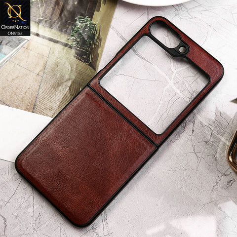 Samsung Galaxy Z Flip 6 Cover - Dark Brown - New Primum Pu Leather Hard Shell Protective Case