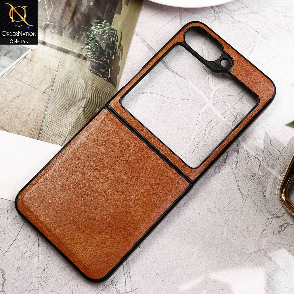 Samsung Galaxy Z Flip 6 Cover - Light Brown - New Primum Pu Leather Hard Shell Protective Case