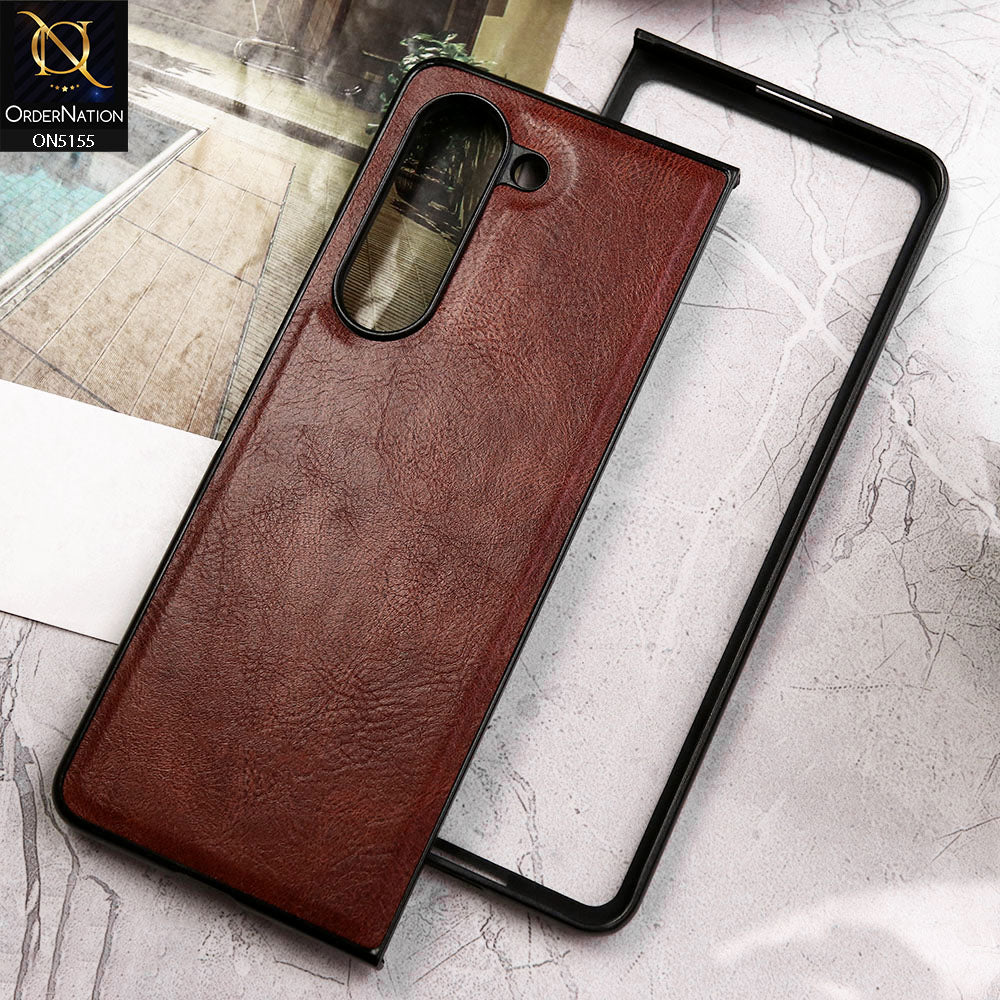 Samsung Galaxy Z Fold 5 5G Cover - Dark Brown - New Primum Pu Leather Hard Shell Protective Case