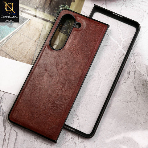 Samsung Galaxy Z Fold 5 5G Cover - Dark Brown - New Primum Pu Leather Hard Shell Protective Case
