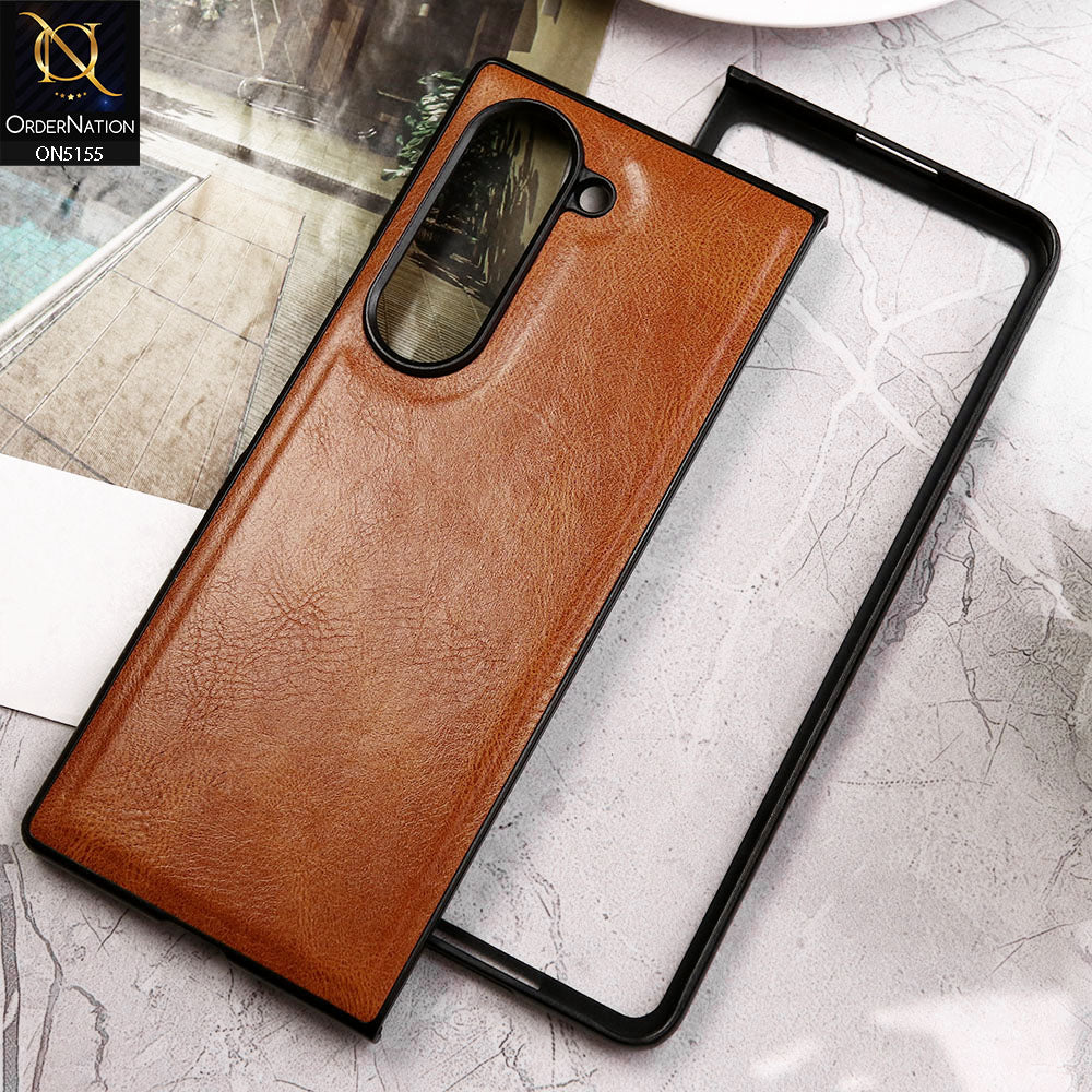 Samsung Galaxy Z Fold 5 5G Cover - Light Brown - New Primum Pu Leather Hard Shell Protective Case