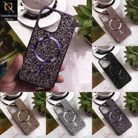 iPhone 14 Pro Max Cover - Deep Purple - New Trendy Bling Rhinestones Magsafe Protective Stylish Soft Case
