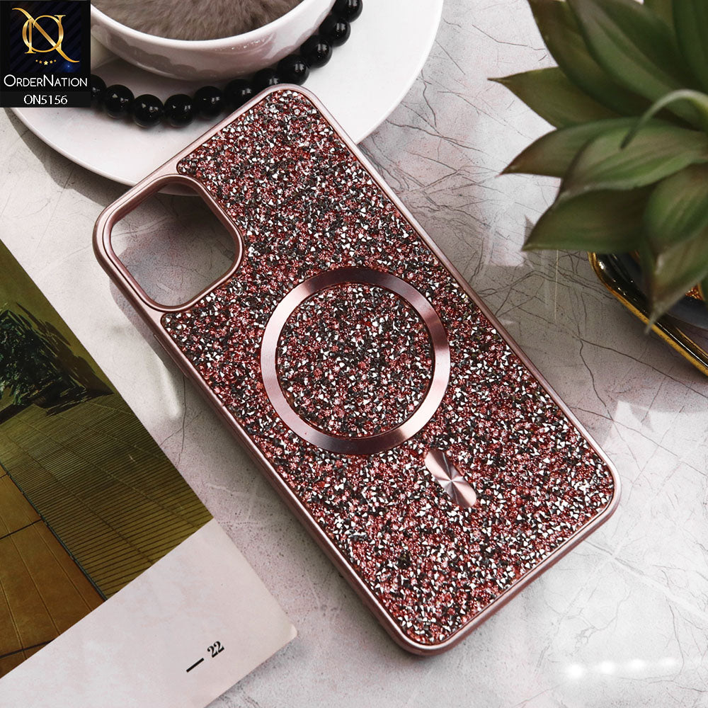 iPhone 11 Pro Max Cover - Rose Gold - New Trendy Bling Rhinestones Magsafe Protective Stylish Soft Case