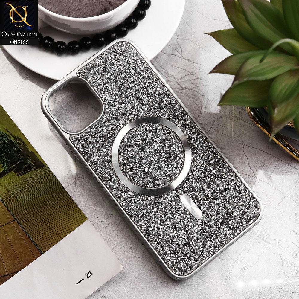 iPhone 11 Pro Max Cover - Silver - New Trendy Bling Rhinestones Magsafe Protective Stylish Soft Case
