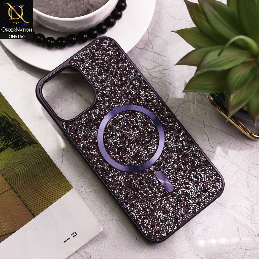 iPhone 12 Pro Max Cover - Deep Purple - New Trendy Bling Rhinestones Magsafe Protective Stylish Soft Case