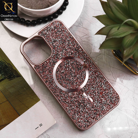 iPhone 12 Pro Max Cover - Rose Gold - New Trendy Bling Rhinestones Magsafe Protective Stylish Soft Case