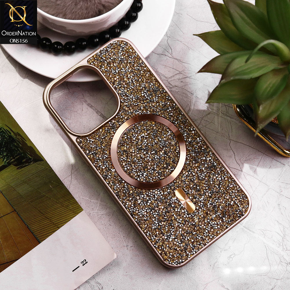 iPhone 14 Pro Cover - Golden - New Trendy Bling Rhinestones Magsafe Protective Stylish Soft Case