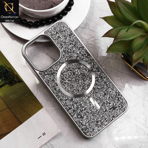 iPhone 14 Pro Cover - Silver - New Trendy Bling Rhinestones Magsafe Protective Stylish Soft Case