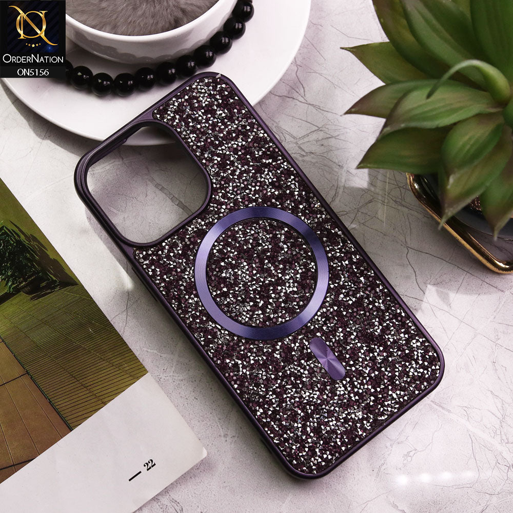 iPhone 14 Pro Max Cover - Deep Purple - New Trendy Bling Rhinestones Magsafe Protective Stylish Soft Case