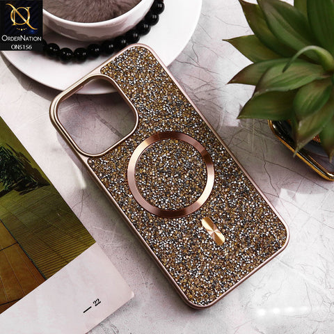 iPhone 14 Pro Max Cover - Golden - New Trendy Bling Rhinestones Magsafe Protective Stylish Soft Case