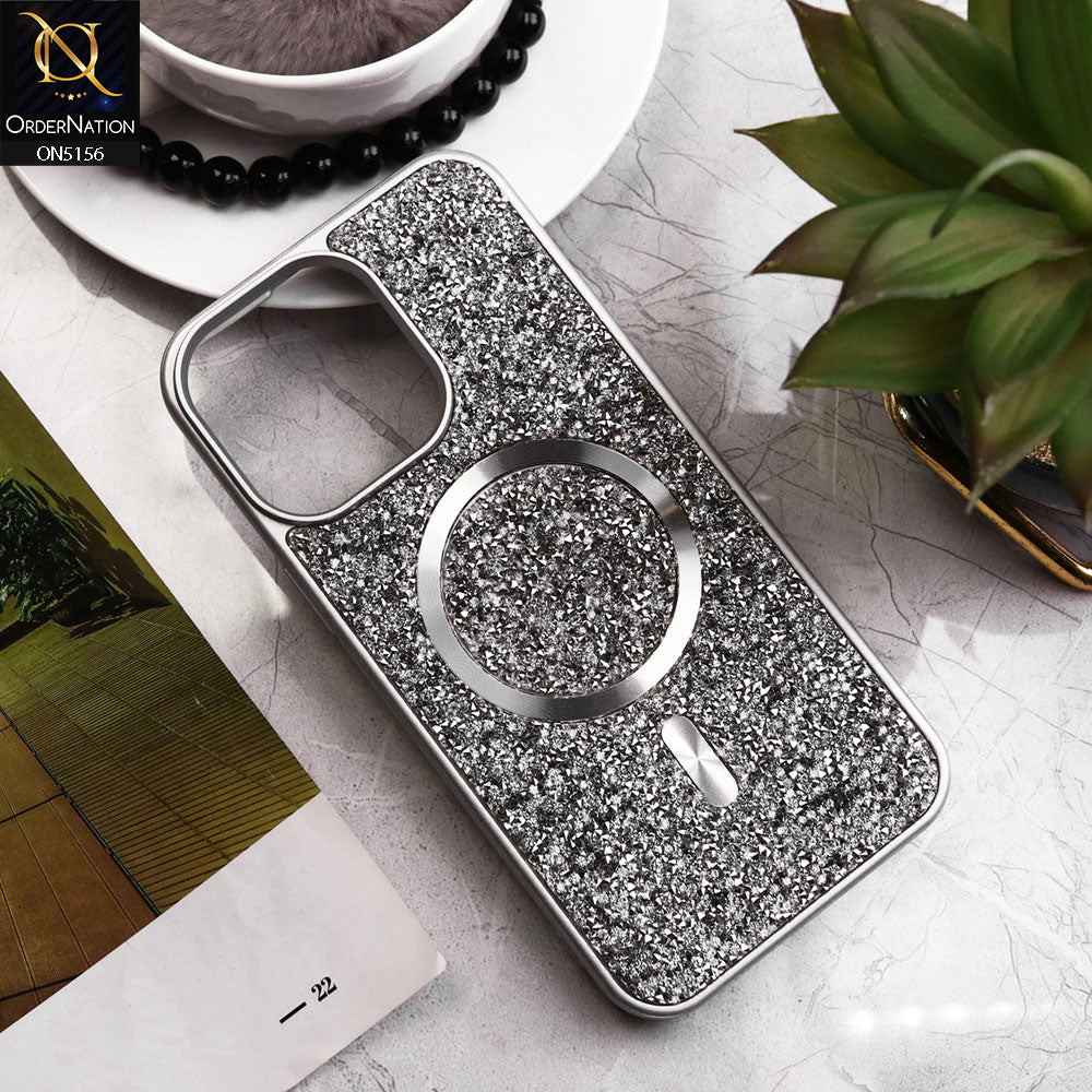 iPhone 14 Pro Max Cover - Silver - New Trendy Bling Rhinestones Magsafe Protective Stylish Soft Case
