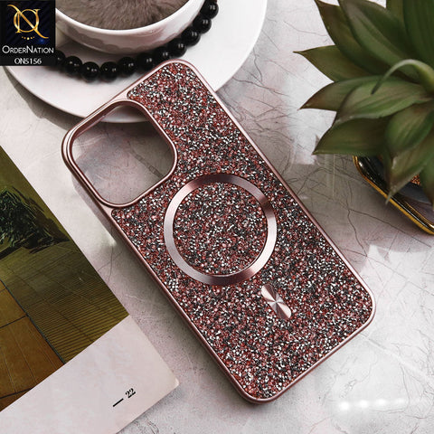 iPhone 15 Pro Max Cover - Rose Gold - New Trendy Bling Rhinestones Magsafe Protective Stylish Soft Case
