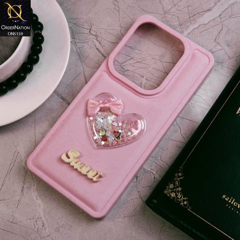 Infinix Hot 40 Cover - Pink - New Trendy 3D Love Heart (Moving Shiny Stars Glitter) & Bow Candy Color Soft Silicon Case